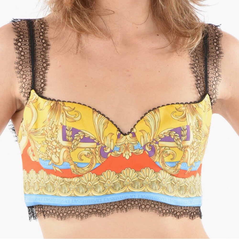 BRAND NEW VERSACE SILK FOULARD ROYAL REBELLION BRALETTE TOP